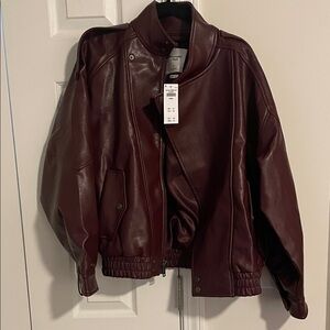 Abercrombie & Fitch Women's Leather Jacket - Burgundy